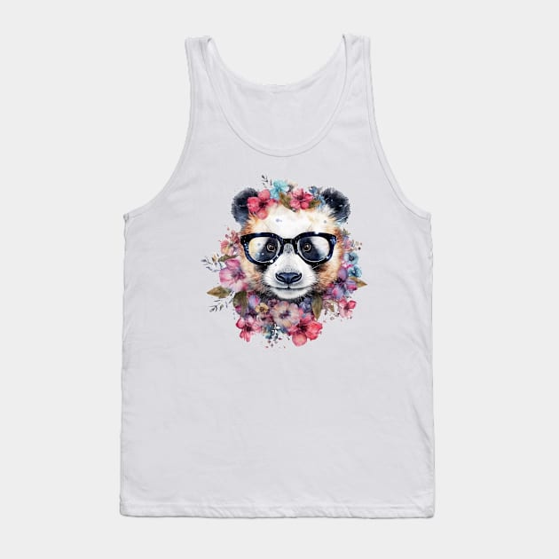 Watercolor Floral Panda Tank Top by Chromatic Fusion Studio